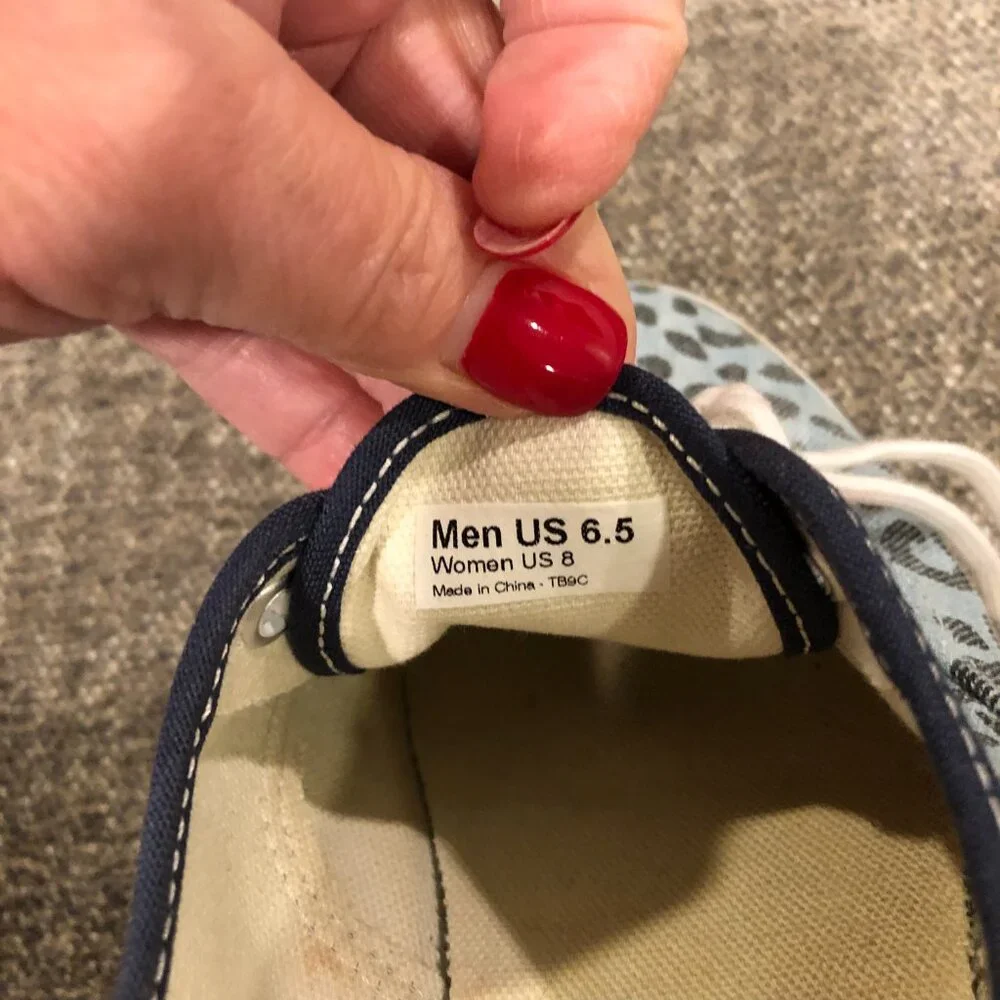Blue Leopard Lace-Up Vans, Size W8/M6.5 - Picture 2 of 5